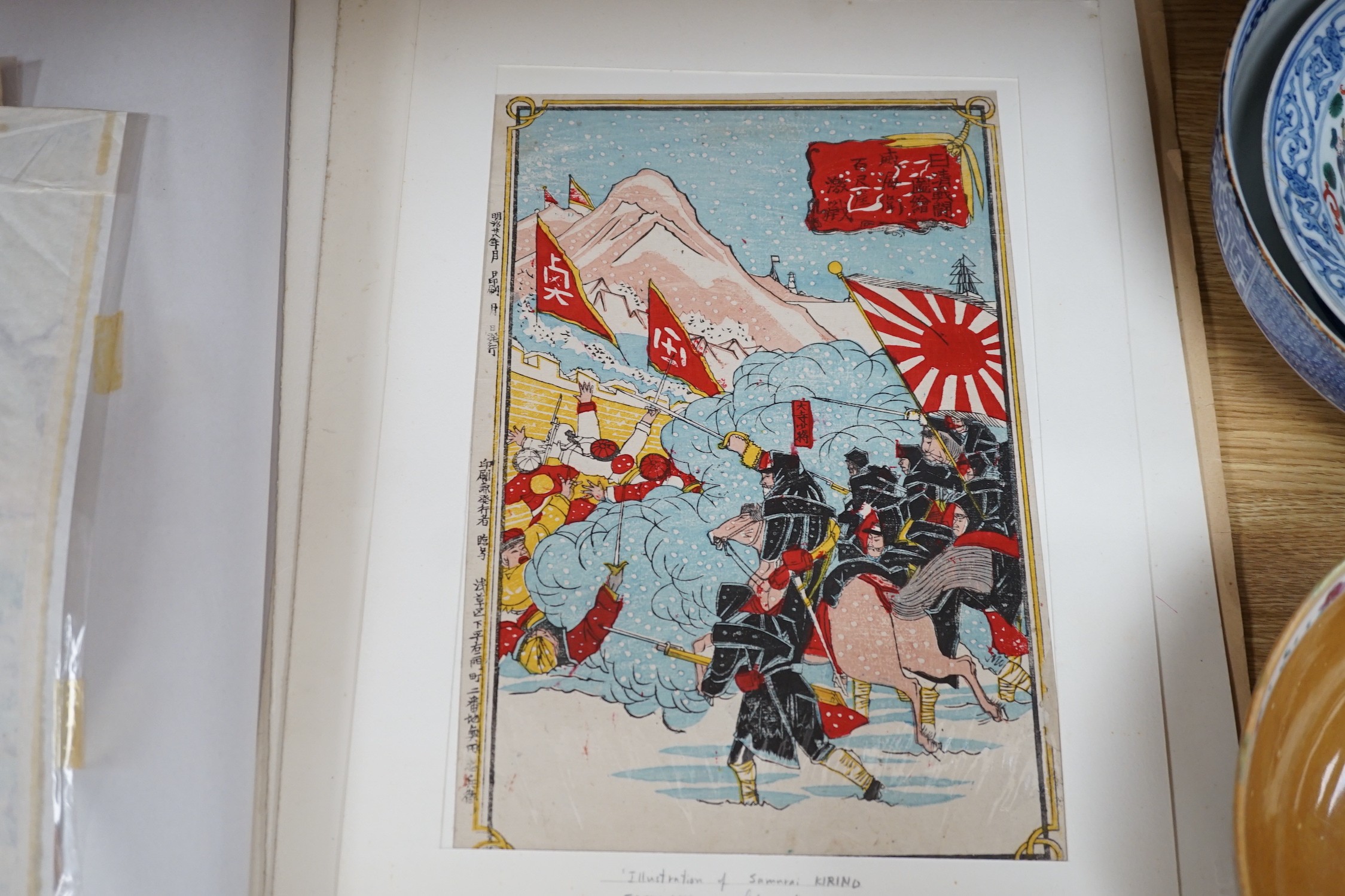 Japanese School, five woodblock prints, Scenes from the Sino-Japanese War, including works by Yoshitaki and Chitunobu, largest 36 x 24cm, unframed